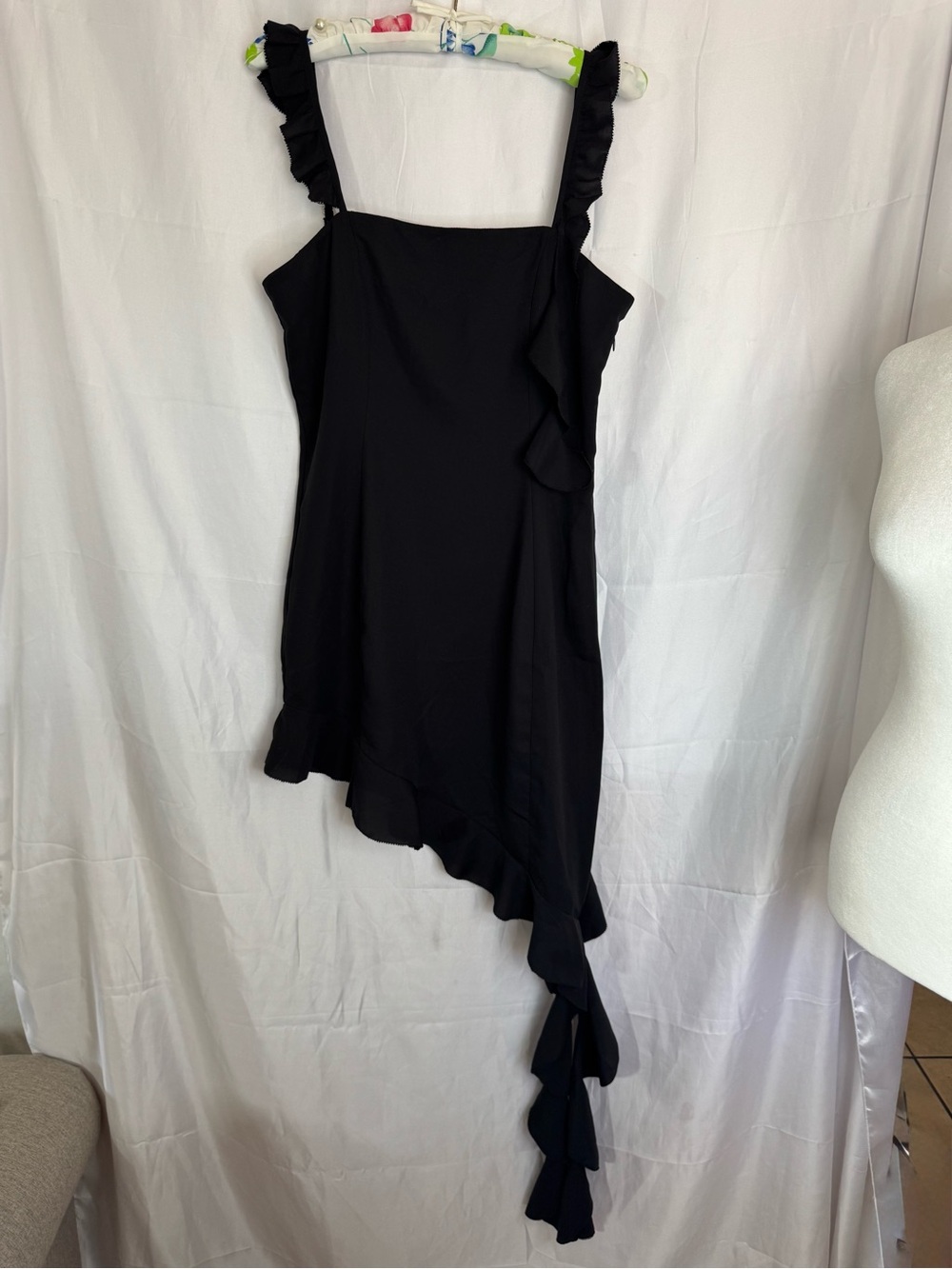 Meshki Black Asymmetric Ruffle Mini Dress Size Small - Picture 2 of 6